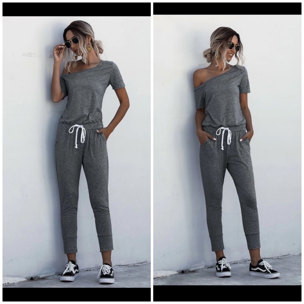 Drawstring Waist Off Shoulder Jumpsuit